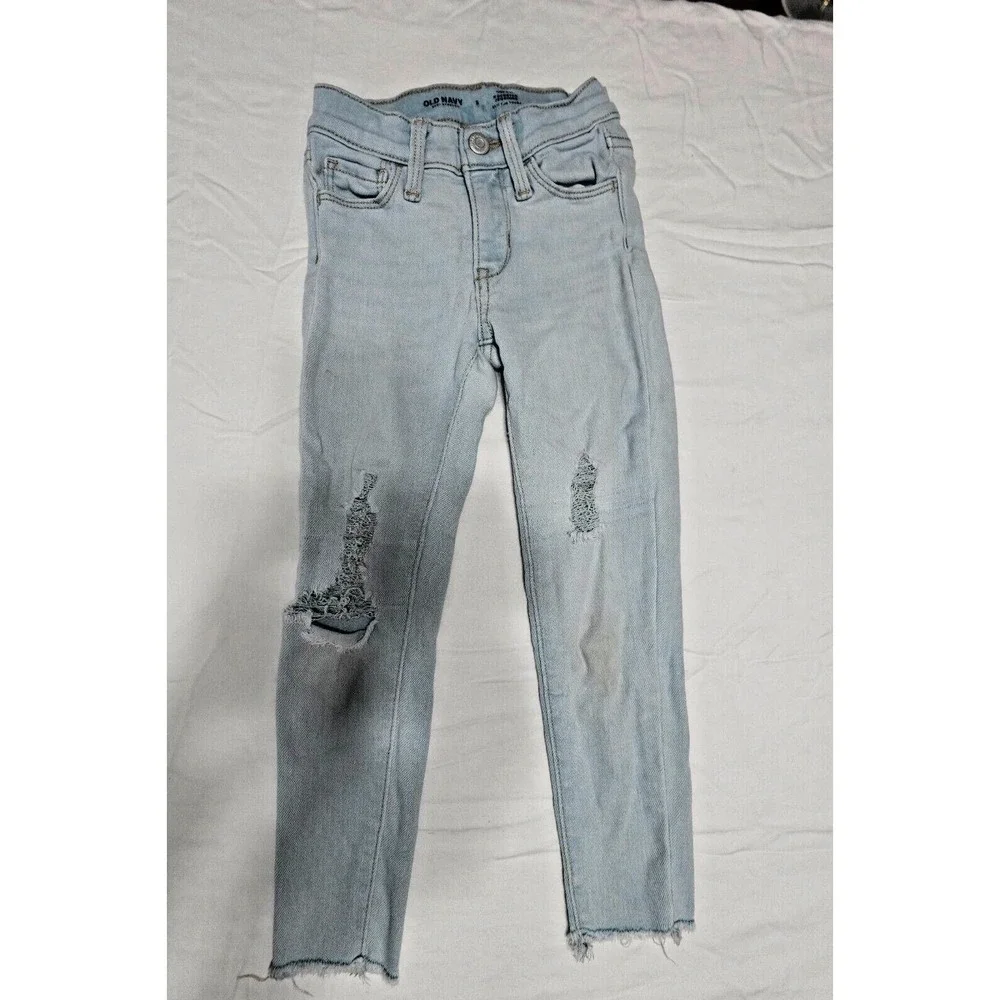 Old Navy Girls Rockstar Jeggings Distressed Light Wash Raw‎ Hem Size 5 Small